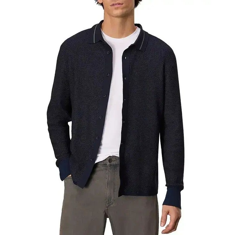 Rag & Bone Shirt Mens Small Navy Harvey Pique Button Up Cotton Knit $268